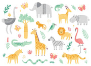 White Safari Animal Pattern Wall Mural – clean safari animal pattern artwork