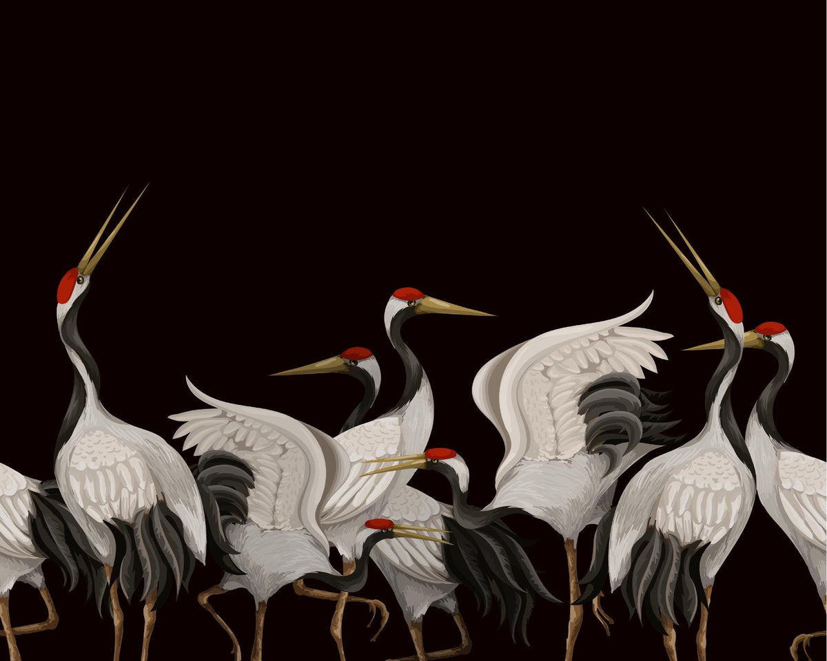 Dark Crane Chinoiserie Wall Mural