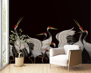 Dark Crane Chinoiserie Wall Mural