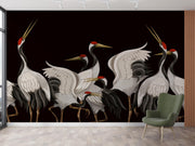 Dark Crane Chinoiserie Wall Mural