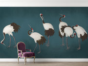 Teal Red-Crowned Crane Wall Mural – purple chair mock-up