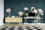 Teal Red-Crowned Crane Wall Mural – home office with a white desk mock-up
