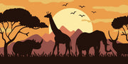 Golden Safari Sunset Silhouette Wall Mural – clean safari sunset artwork
