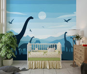 Blue Dinosaur Landscape Wall Mural – room illustration 2
