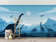 Blue Dinosaur Landscape Wall Mural – room illustration 4
