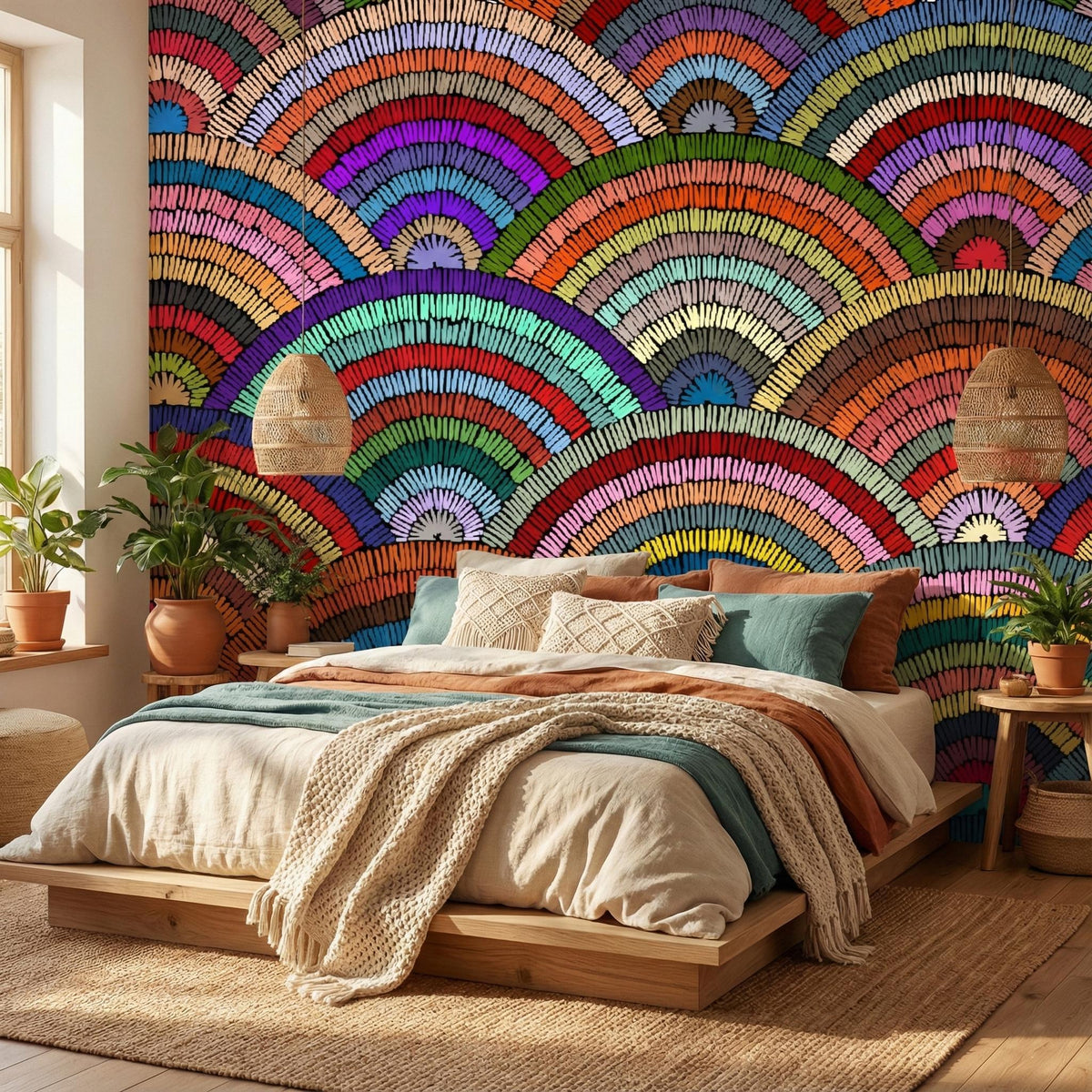 Rainbow Arch Embroidery-Effect Wall Mural – room illustration 1
