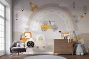 Beige Construction Rainbow Wall Mural – room with an armchair and chest of drawers mock-up