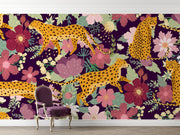 Aubergine Floral Leopard Wall Mural – room with a purple chair mock-up