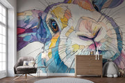 Colourful Watercolour Bunny Wall Mural – room illustration 4