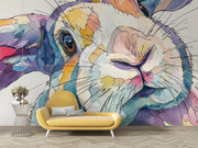 Colourful Watercolour Bunny Wall Mural – room illustration 1