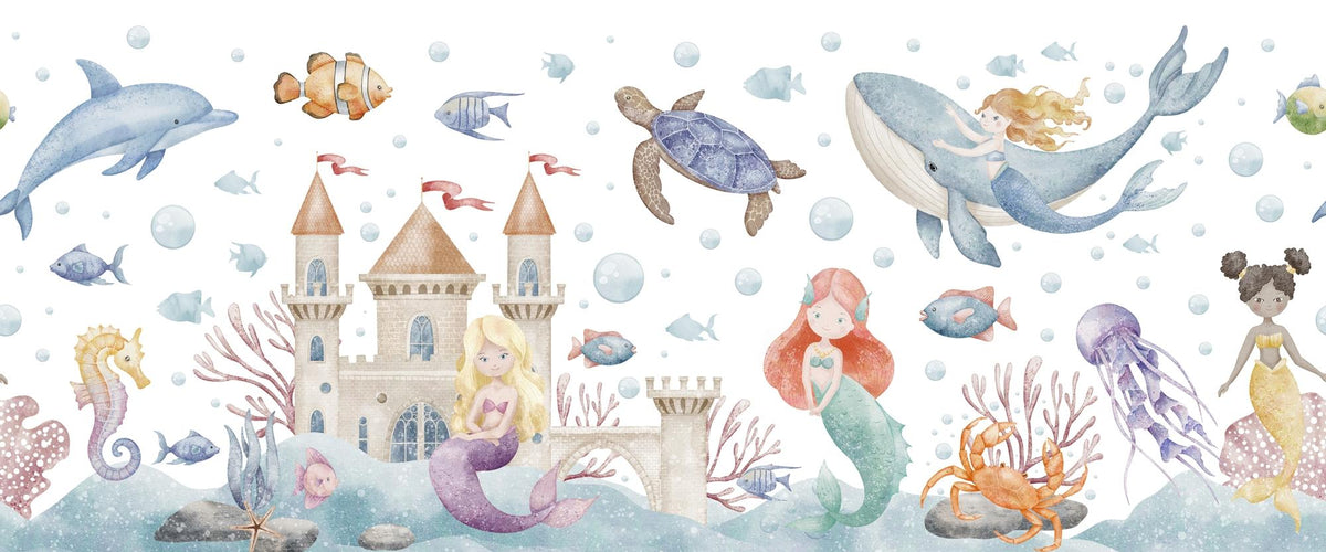 Watercolour Mermaid Castle Wall Mural – full artwork