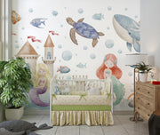 Watercolour Mermaid Castle Wall Mural – room illustration 4