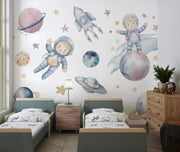 Watercolour Astronaut and Planets Wall Mural – room illustration 3