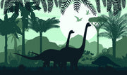 Green Dinosaur Silhouette Jungle Wall Mural – clean green dinosaur artwork