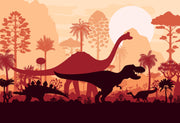 Terracotta Dinosaur Silhouette Landscape Wall Mural – clean dinosaur landscape artwork