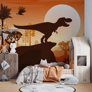 T-Rex Sunset Silhouette Wall Mural – room illustration 4