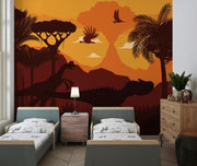 Orange T-Rex Landscape Wall Mural – room illustration 3