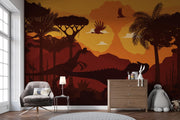 Orange T-Rex Landscape Wall Mural – room illustration 4