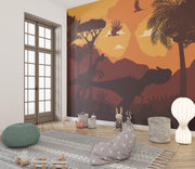 Orange T-Rex Landscape Wall Mural – room illustration 2