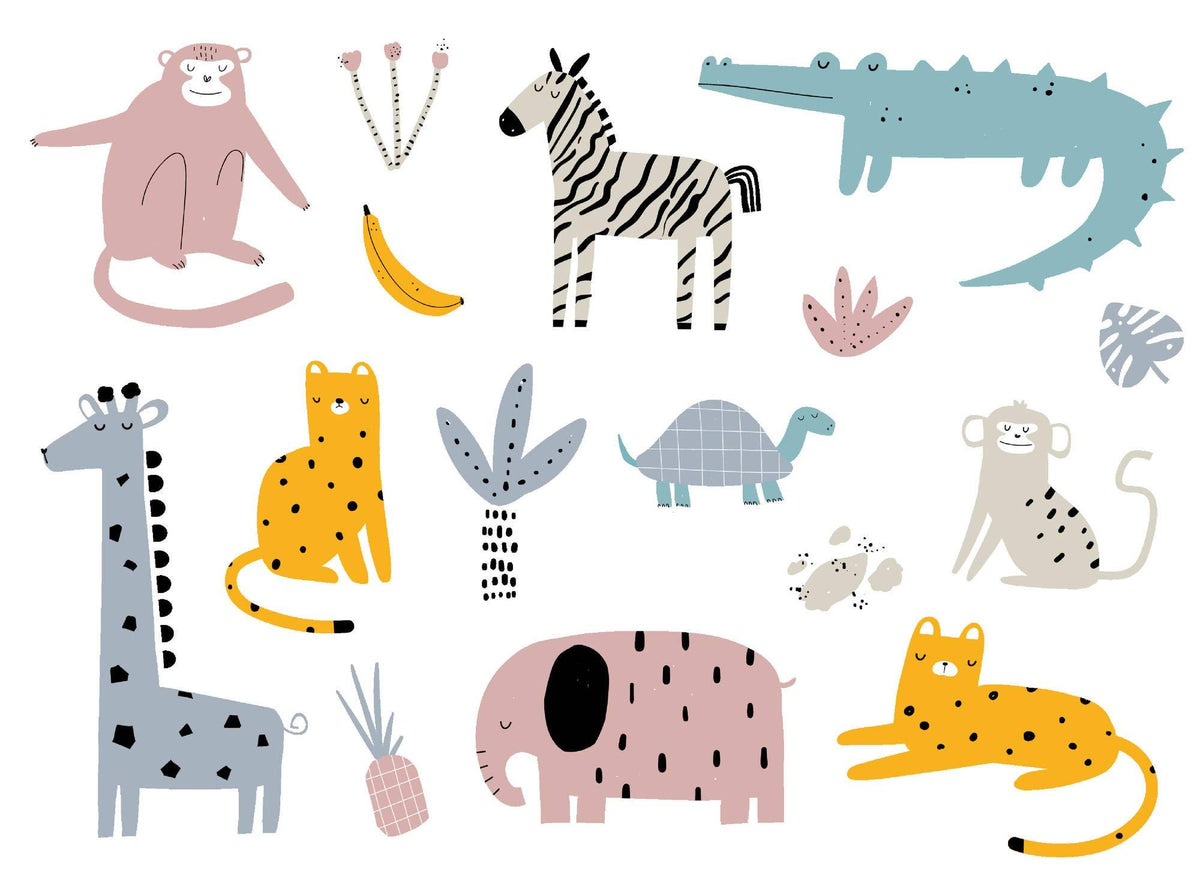 Blush and Mustard Scandi Safari Wall Mural – clean Scandi safari artwork