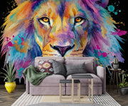 Colourful Watercolour Lion Wall Mural – room illustration 2