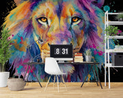 Colourful Watercolour Lion Wall Mural – room illustration 3