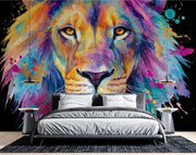 Colourful Watercolour Lion Wall Mural – room illustration 4