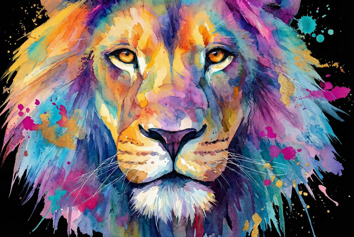 Colourful Watercolour Lion Wall Mural – full artwork