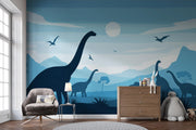 Blue Dinosaur Landscape Wall Mural – room illustration 1