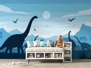 Blue Dinosaur Landscape Wall Mural – room illustration 3