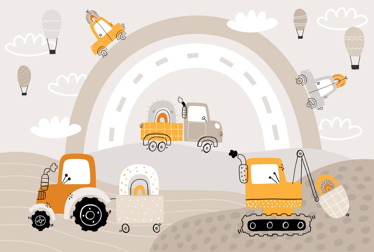 Beige Construction Rainbow Wall Mural – clean artwork