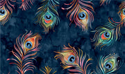 Navy Watercolour Peacock Feather Wall Mural – clean artwork