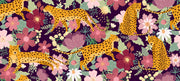 Aubergine Floral Leopard Wall Mural – clean leopard and floral artwork