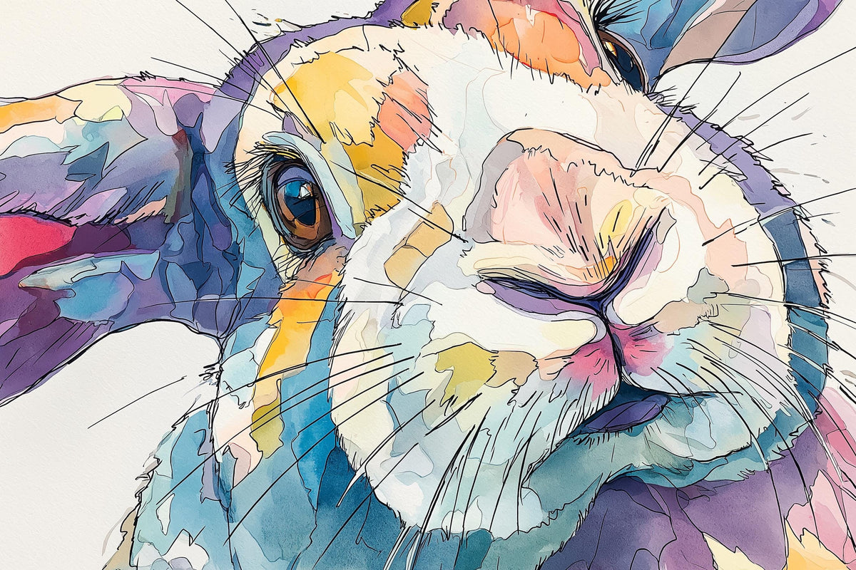 Colourful Watercolour Bunny Wall Mural – full artwork