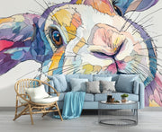 Colourful Watercolour Bunny Wall Mural – room illustration 3