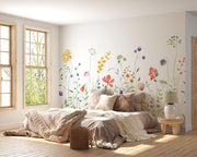 Bedroom with floral wall art and natural light