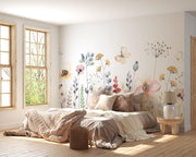 Bedroom with floral wall decals and natural light