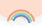 Rainbow and clouds on a pink background