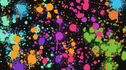 Neon Splatter graffiti mural artwork with bright multicolour paint splashes on black