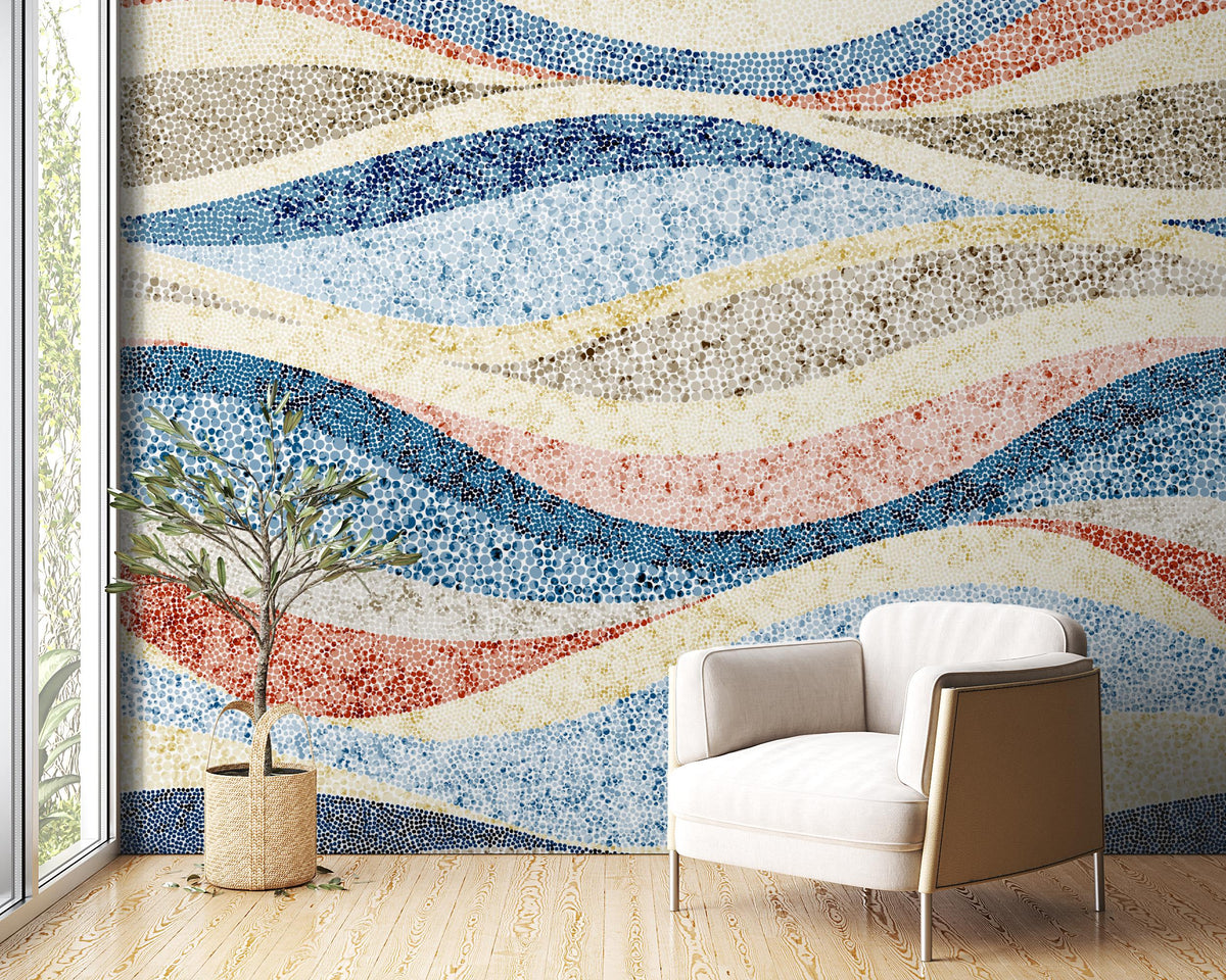 Coastal Mosaic Wave Wall Mural – room illustration 1