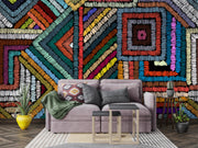 Rainbow Geometric Embroidery-Effect Wall Mural – room illustration 1