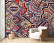 Purple Geometric Embroidery-Effect Wall Mural – room illustration 1