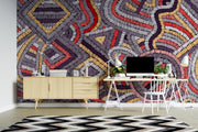 Purple Geometric Embroidery-Effect Wall Mural – room illustration 4