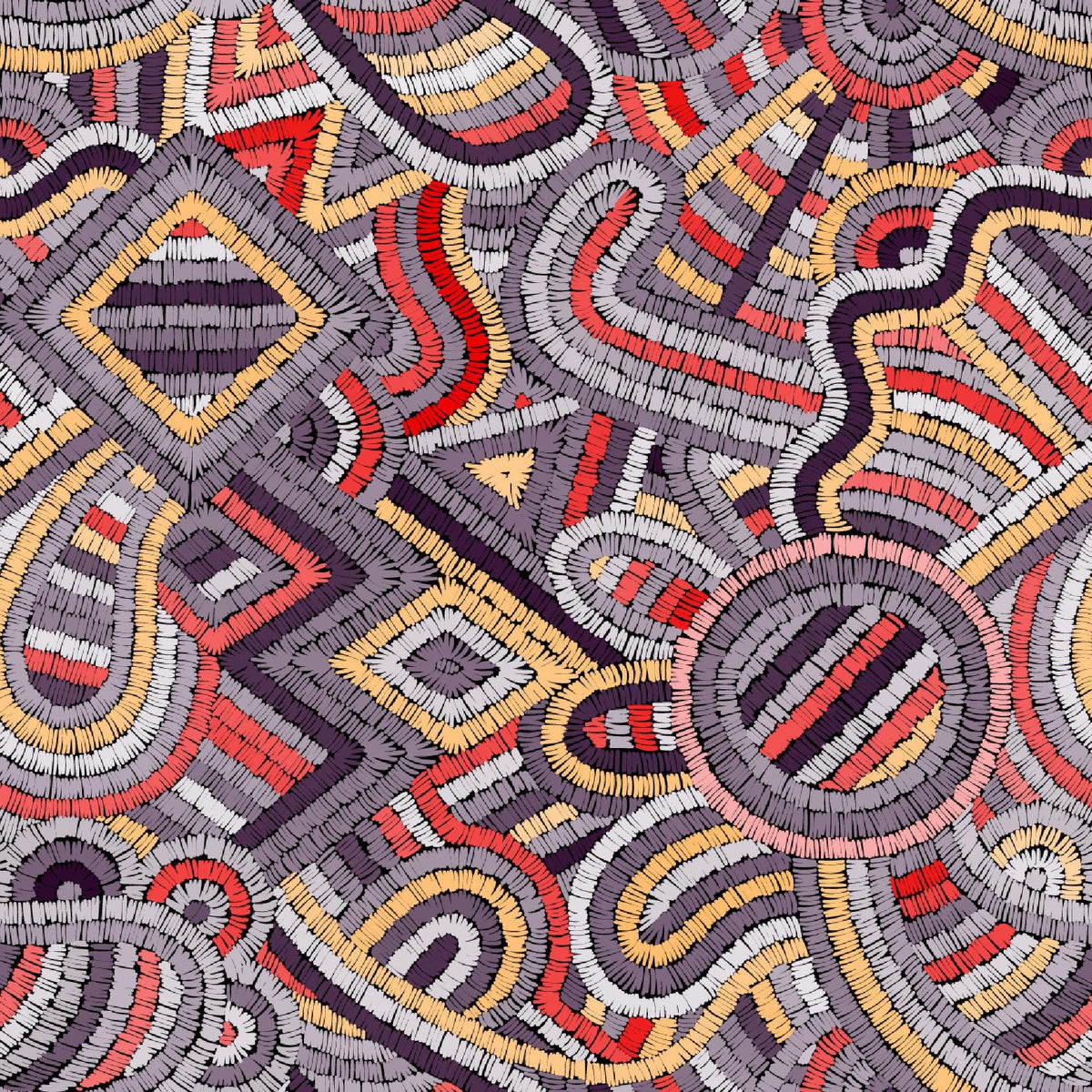 Purple Geometric Embroidery-Effect Wall Mural – full artwork