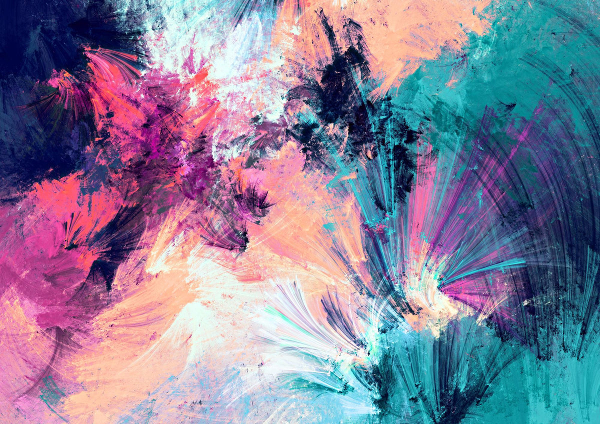 Expressive teal, pink, peach and navy abstract brushstrokes — artwork view