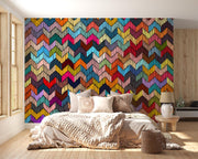 Colourful Chevron Embroidery-Effect Wall Mural – room illustration 3