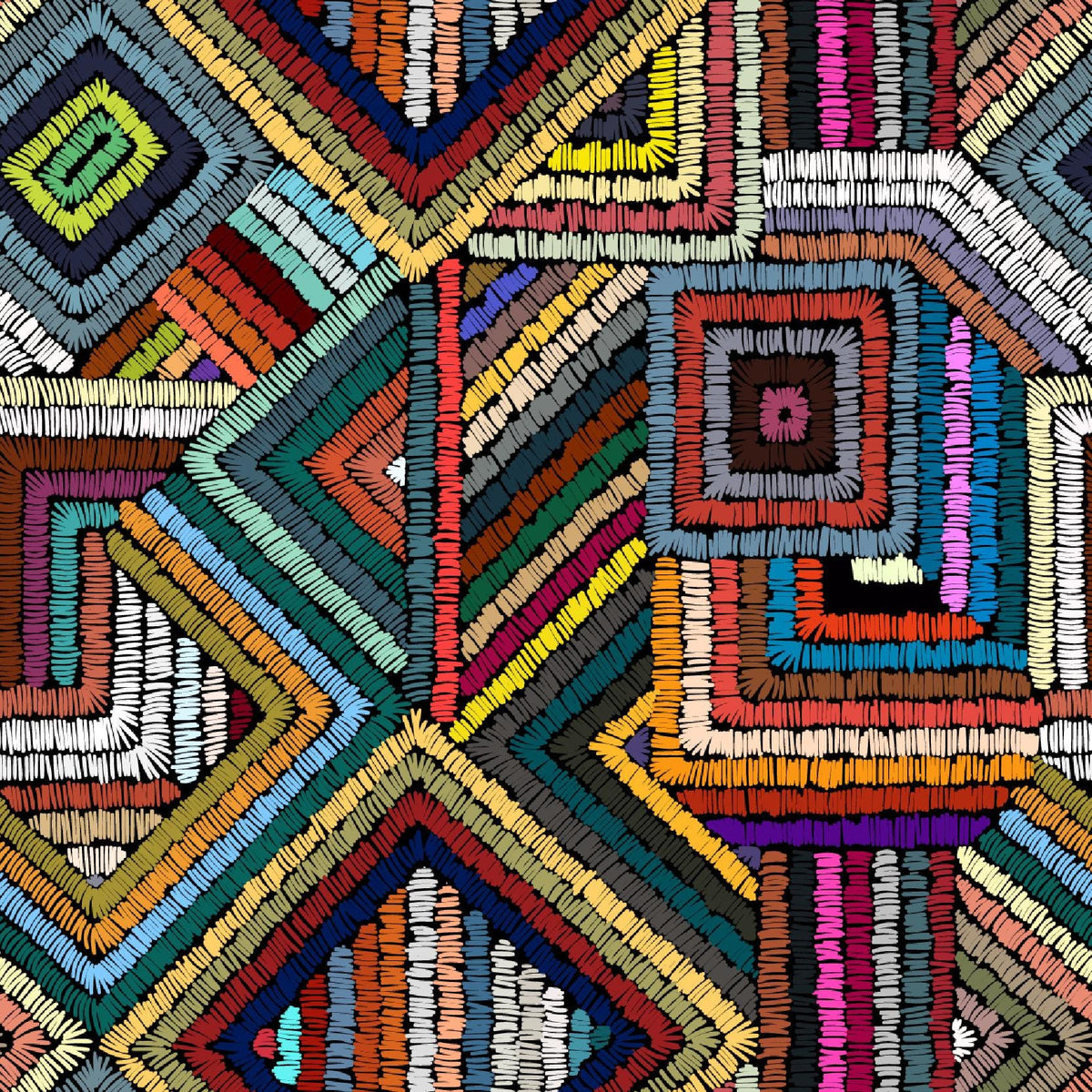 Rainbow Geometric Embroidery-Effect Wall Mural – full artwork