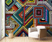 Rainbow Geometric Embroidery-Effect Wall Mural – room illustration 2