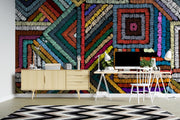 Rainbow Geometric Embroidery-Effect Wall Mural – room illustration 3
