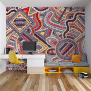 Purple Geometric Embroidery-Effect Wall Mural – room illustration 3